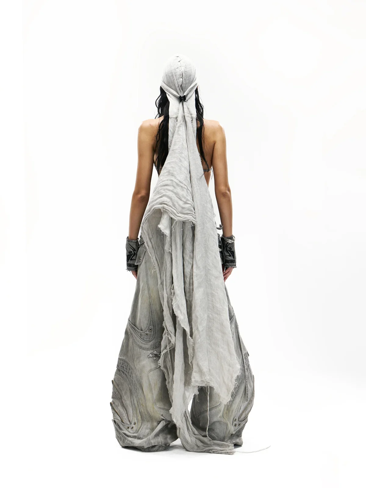 Deconstructed Flared Patchwork Denim Jeans White(HL6380) - Image 11