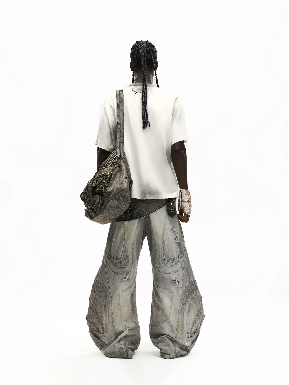 Deconstructed Flared Patchwork Denim Jeans White(HL6380) - Image 14
