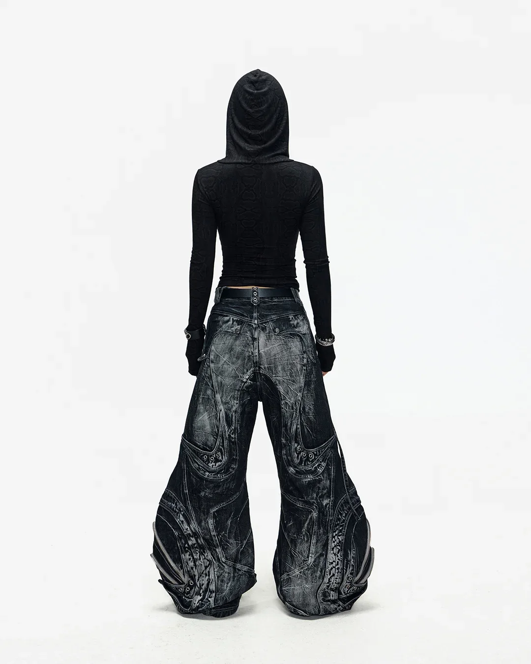 Deconstructed Flared Patchwork Denim Jeans Black - Image 13