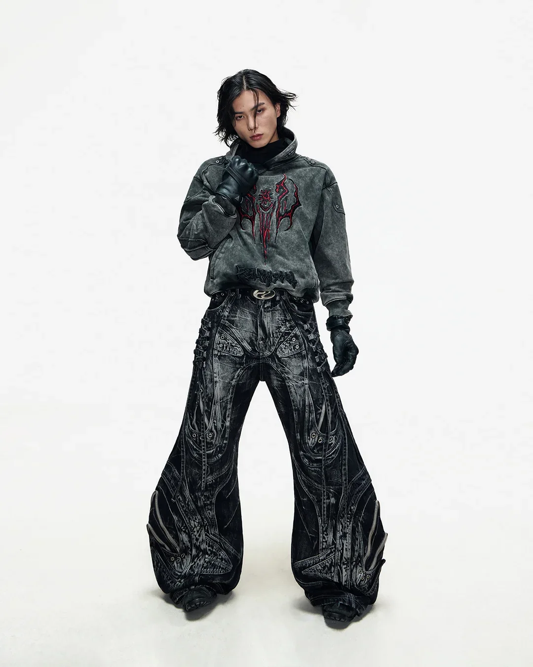 Deconstructed Flared Patchwork Denim Jeans Black - Image 15