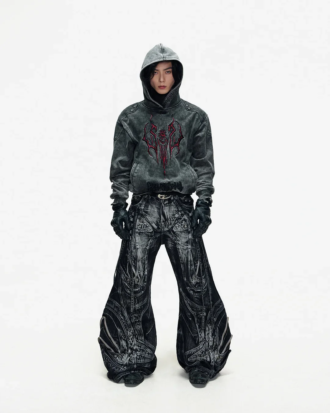 Deconstructed Flared Patchwork Denim Jeans Black - Image 16