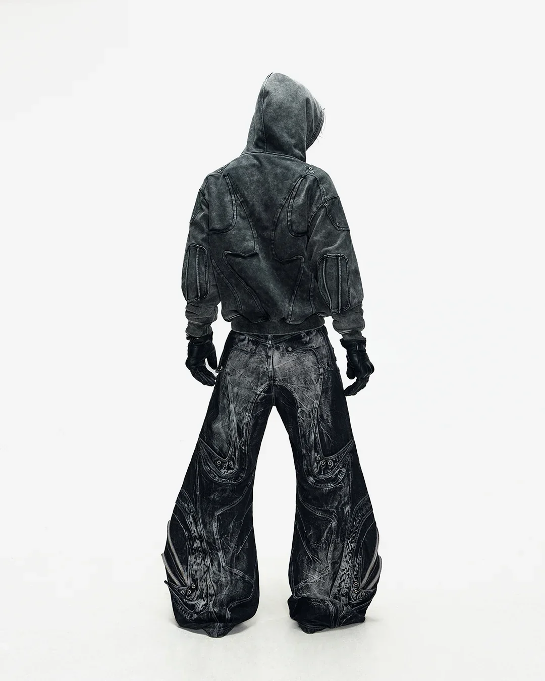 Deconstructed Flared Patchwork Denim Jeans Black - Image 17