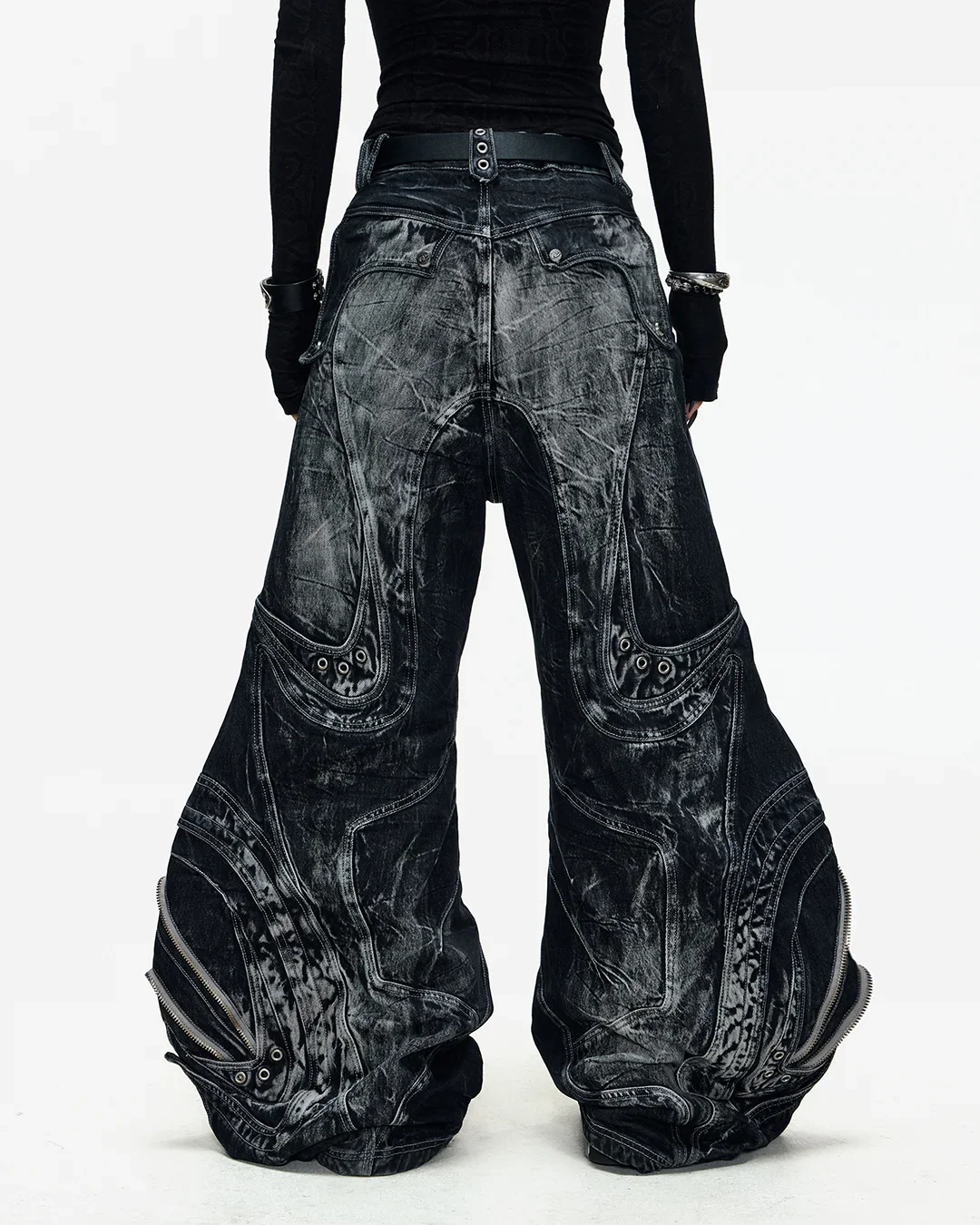Deconstructed Flared Patchwork Denim Jeans Black - Image 3