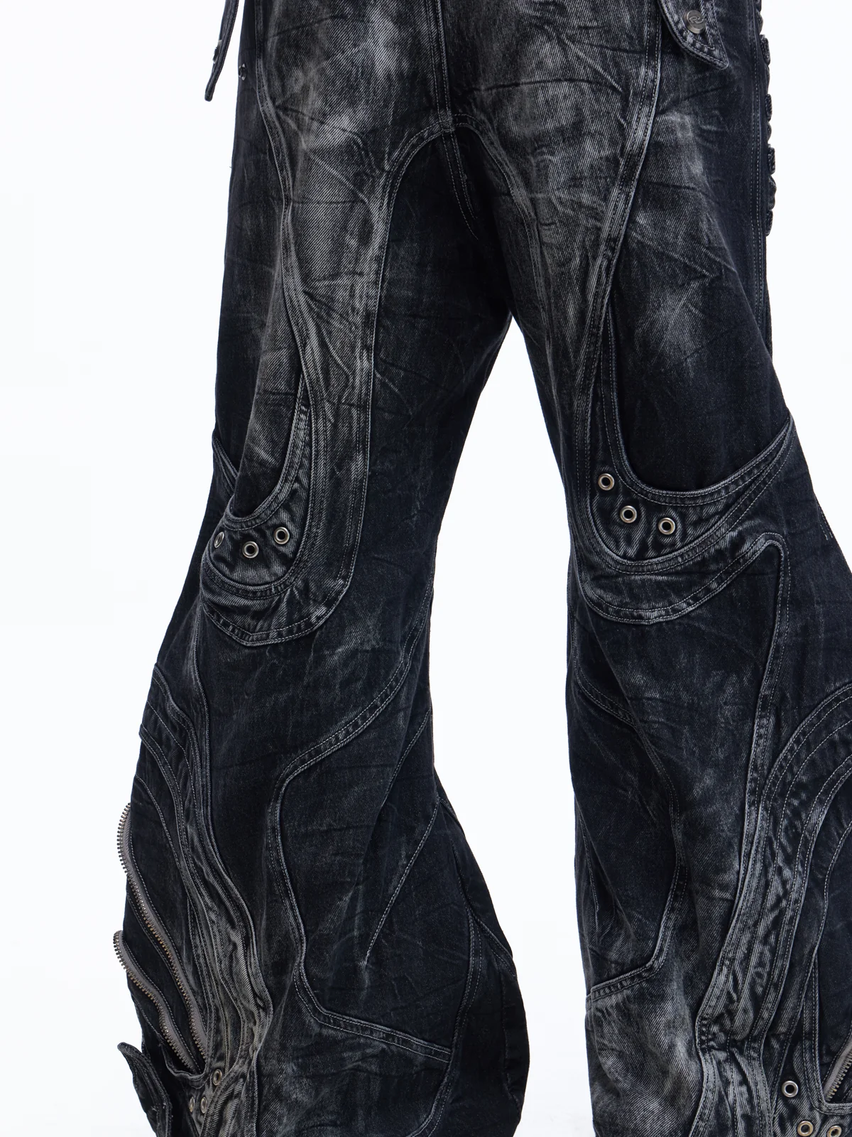 Deconstructed Flared Patchwork Denim Jeans Black - Image 5
