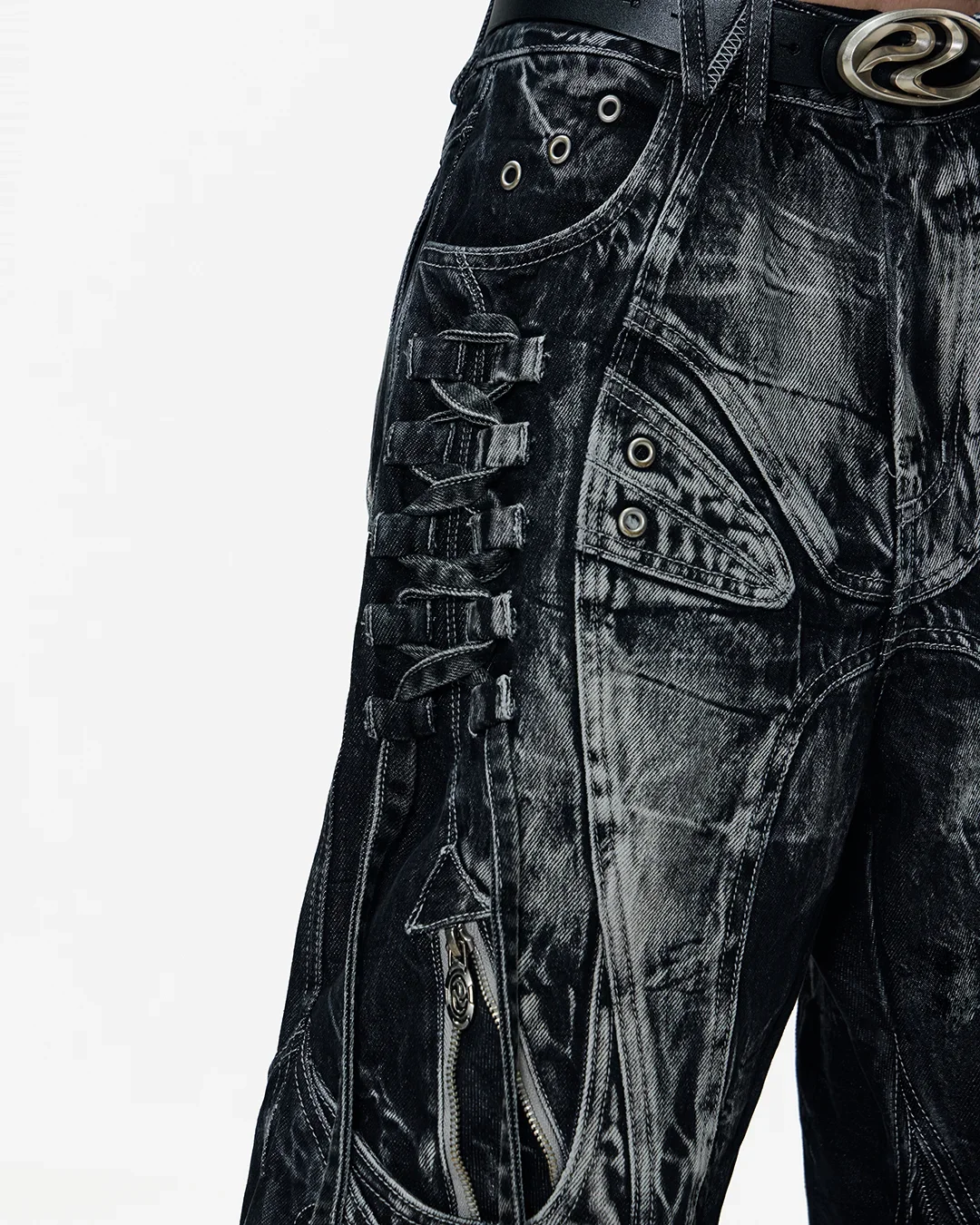 Deconstructed Flared Patchwork Denim Jeans Black - Image 7