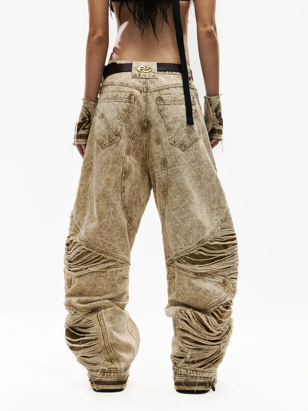 Distressed Apricot Baggy Denim Jeans - Image 4
