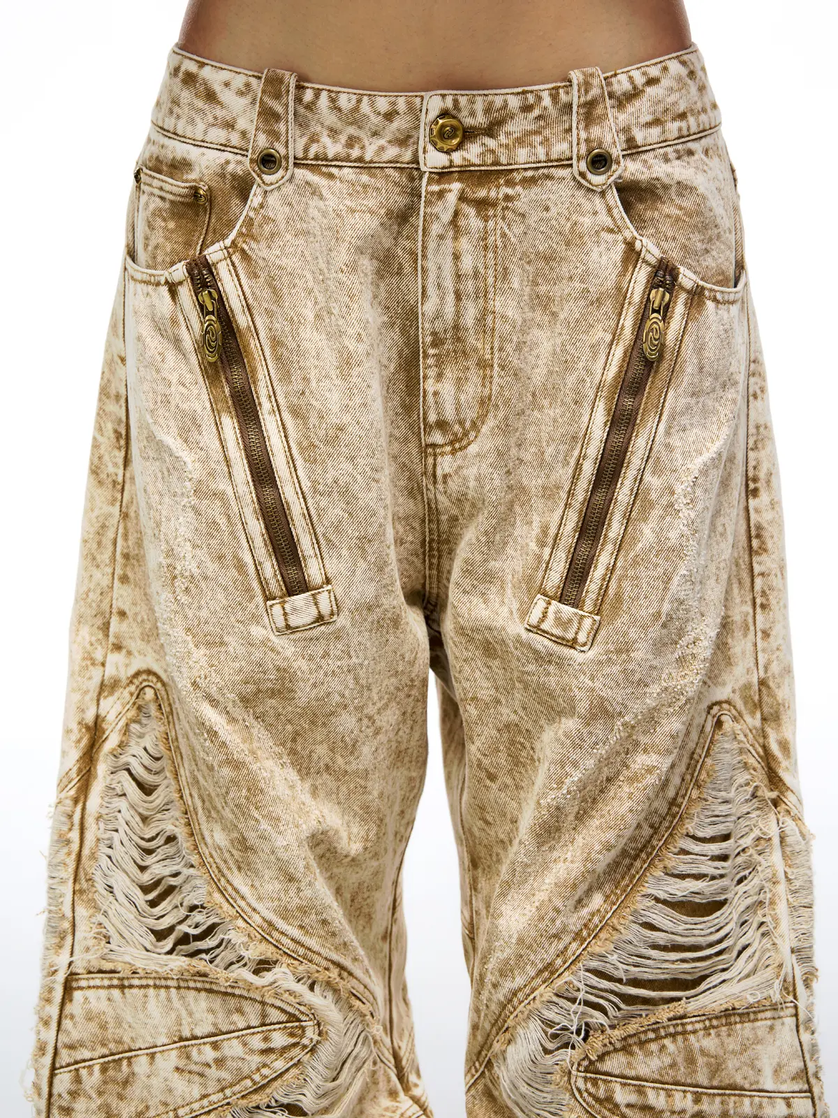 Distressed Apricot Baggy Denim Jeans - Image 5