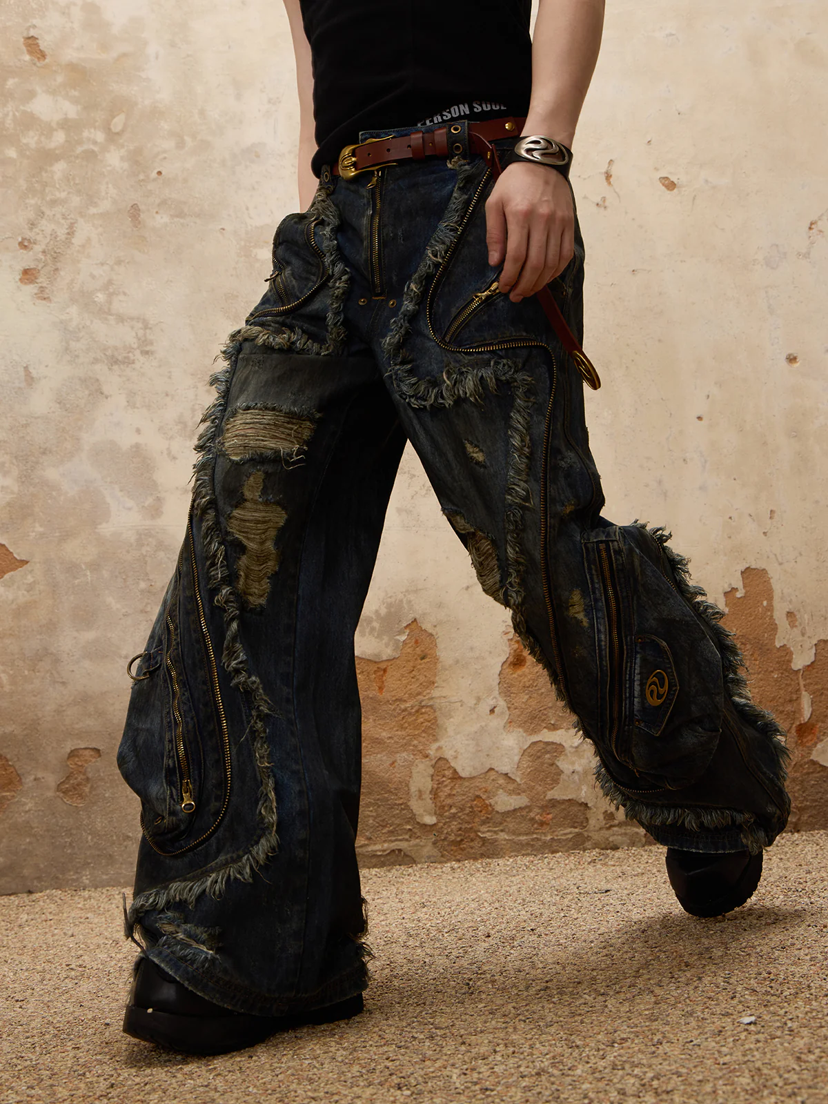 Personsoul Aliens Dirty Ripped Denim Jeans - Image 2