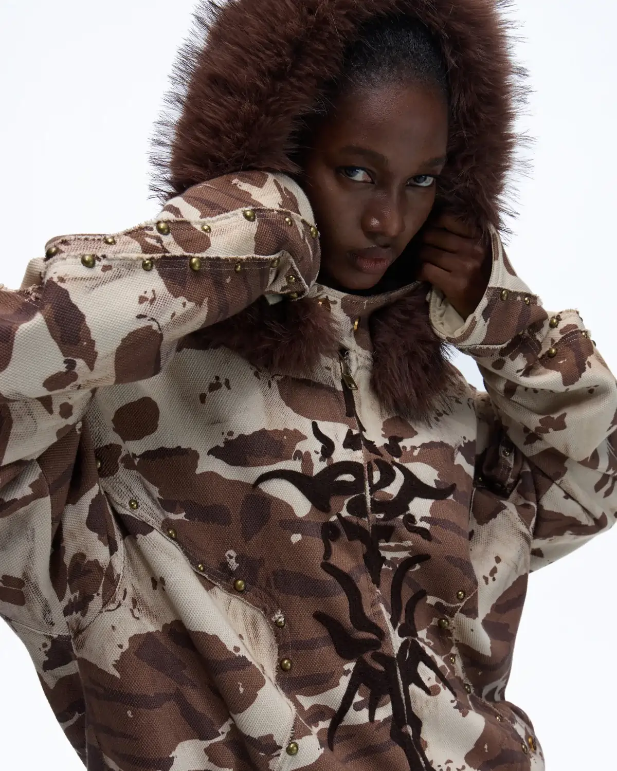 Personsoul Animal Print Hoodie with Fur-Lined Hood - Image 5