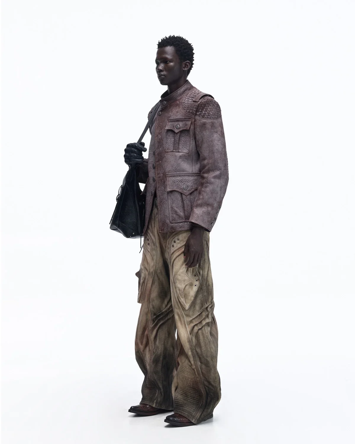 Personsoul Asymmetrical Front Elephant-Embossed Leather Jacket(Limited 100 pieces) - Image 10