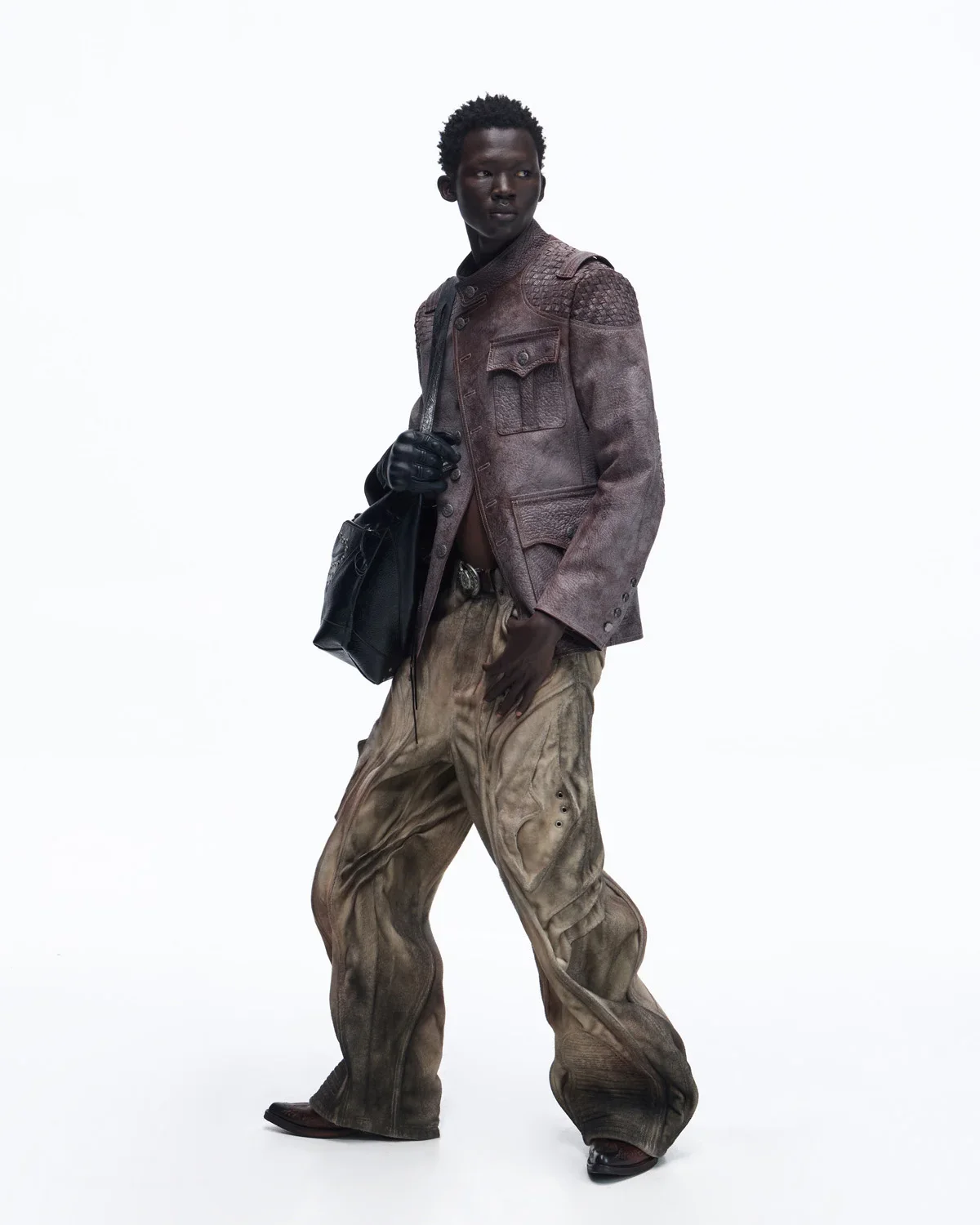 Personsoul Asymmetrical Front Elephant-Embossed Leather Jacket(Limited 100 pieces) - Image 12