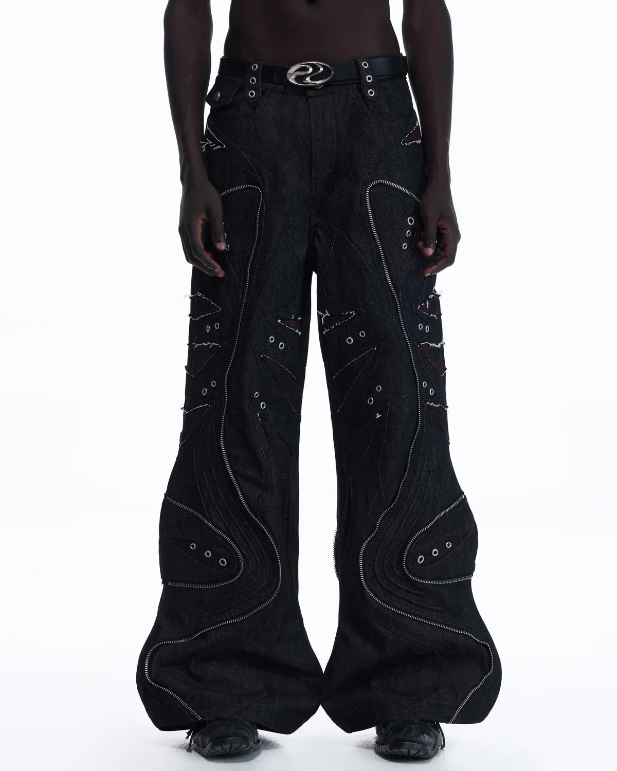 Personsoul Baggy Denim Jeans with Red Contrast Stitch