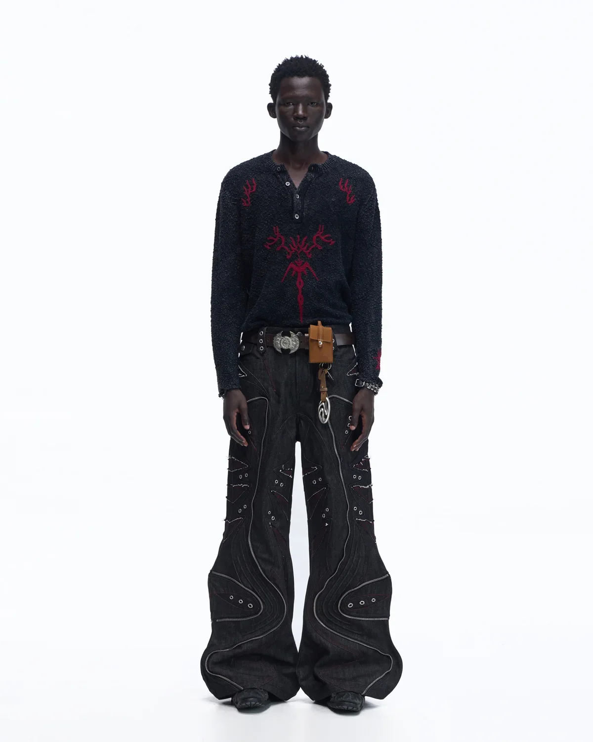 Personsoul Baggy Denim Jeans with Red Contrast Stitch - Image 11