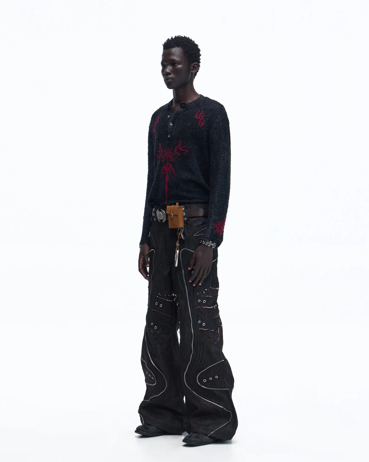 Personsoul Baggy Denim Jeans with Red Contrast Stitch - Image 12