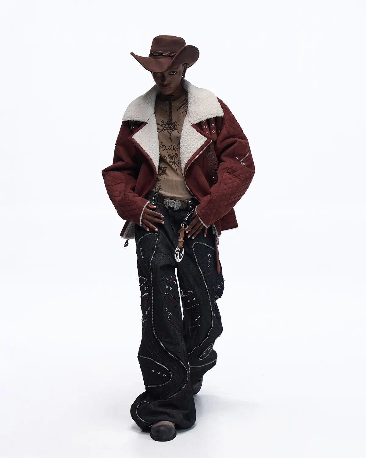 Personsoul Baggy Denim Jeans with Red Contrast Stitch - Image 14