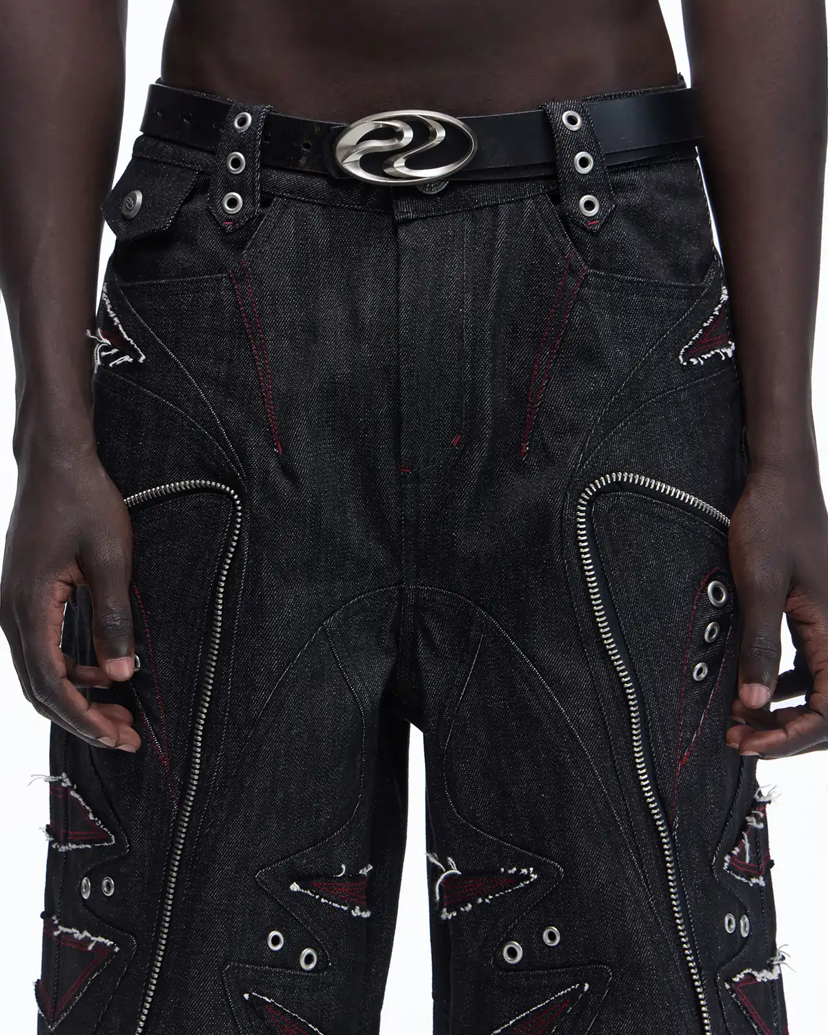 Personsoul Baggy Denim Jeans with Red Contrast Stitch - Image 4