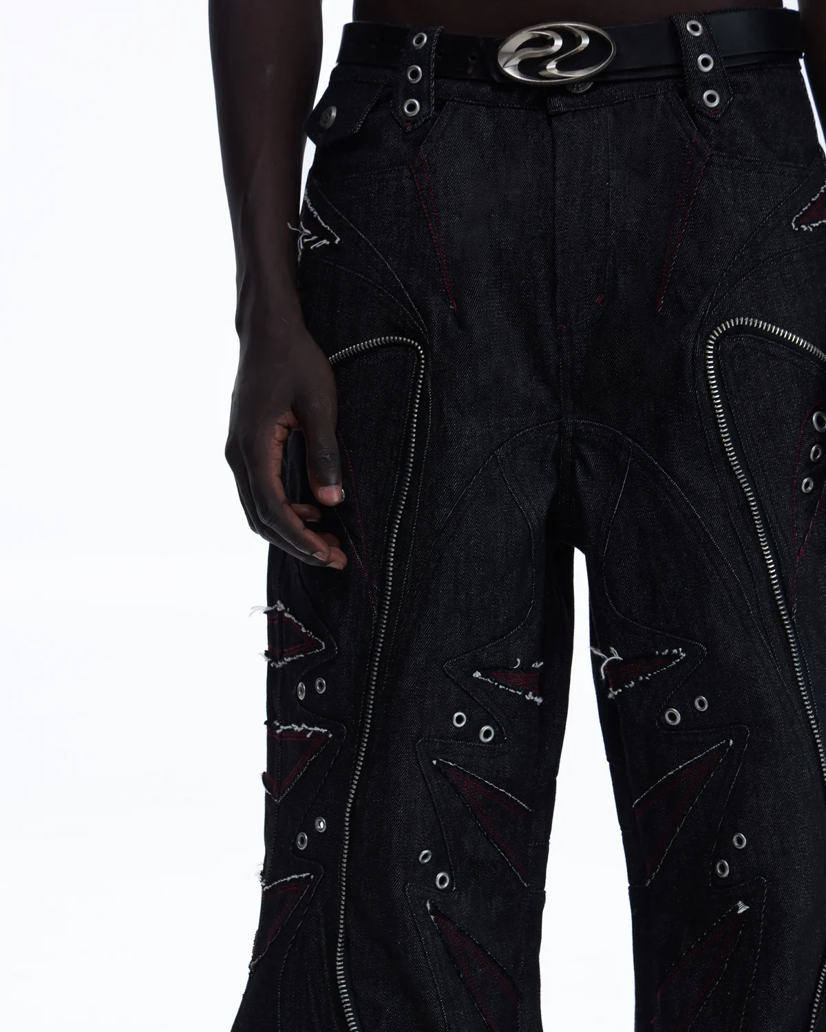 Personsoul Baggy Denim Jeans with Red Contrast Stitch - Image 5