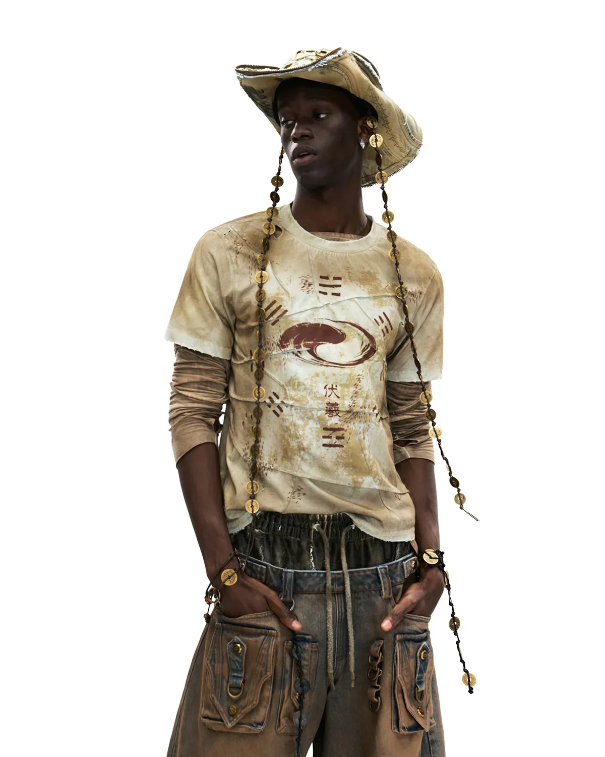 Personsoul Bagua Fuxi Printed T-Shirt Brown - Image 4