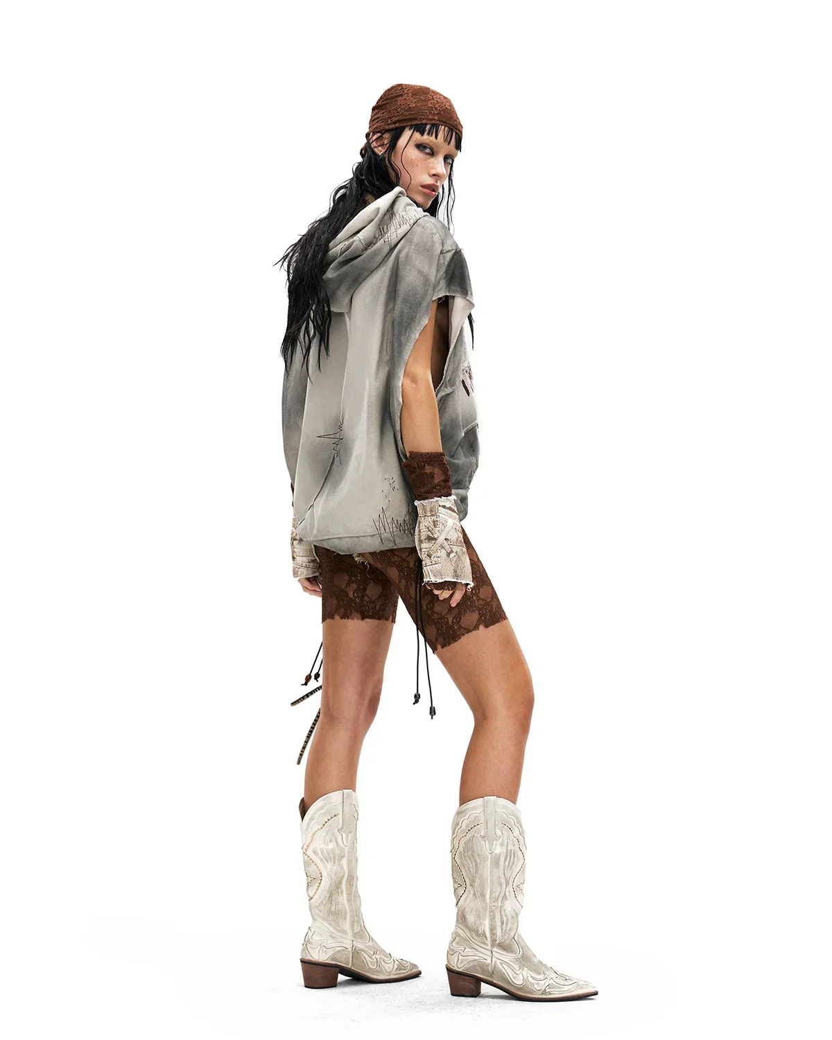 Personsoul Bagua Print Hooded Vest Grey - Image 11
