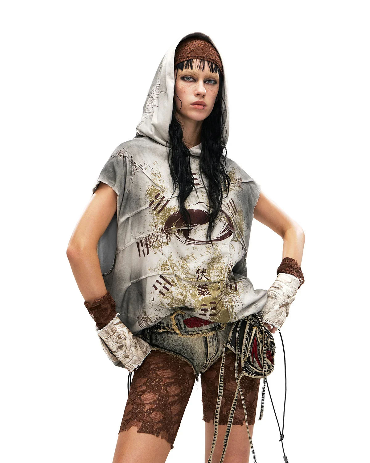 Personsoul Bagua Print Hooded Vest Grey - Image 2