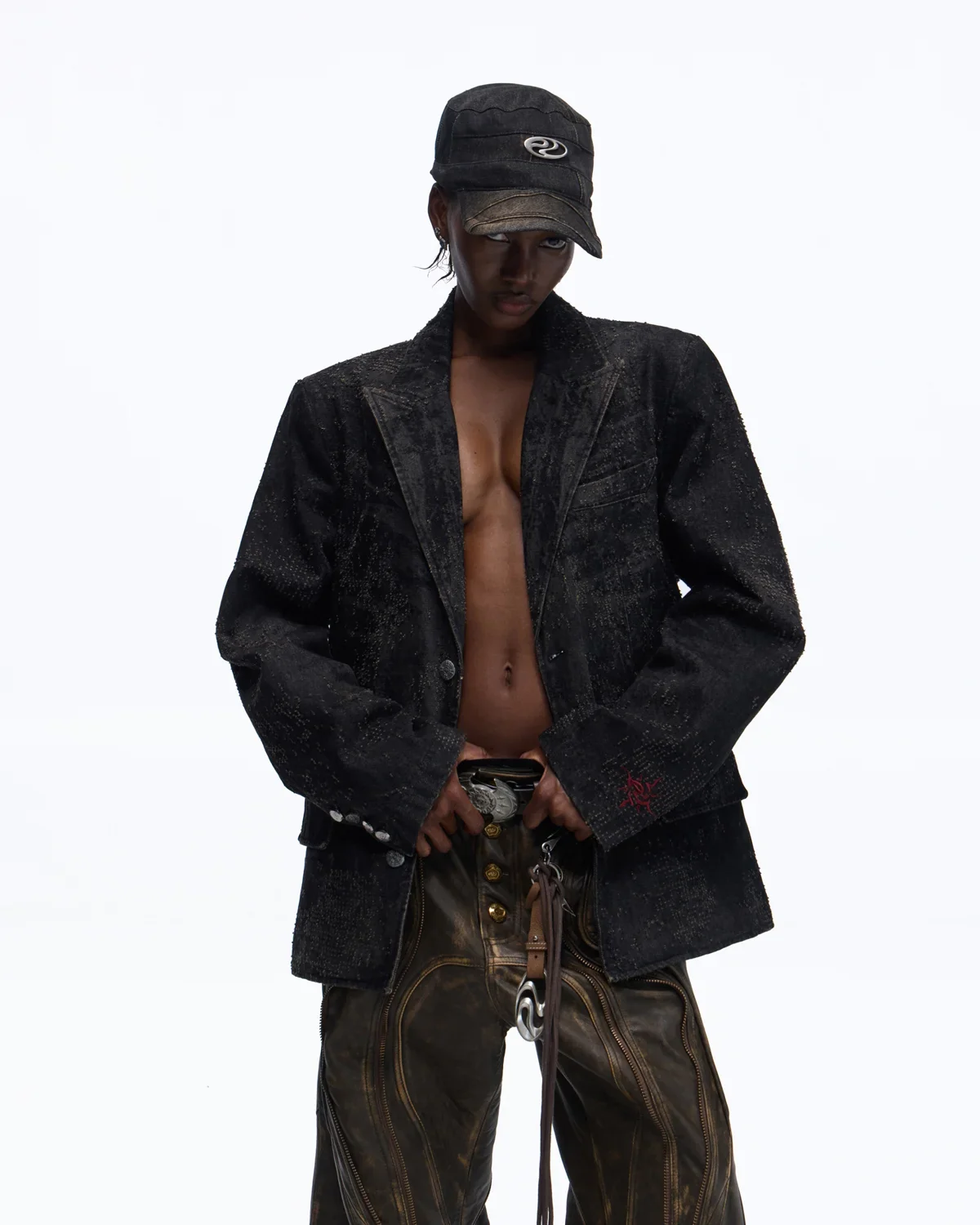 Personsoul Black Laser-Distressed Denim Blazer - Image 2
