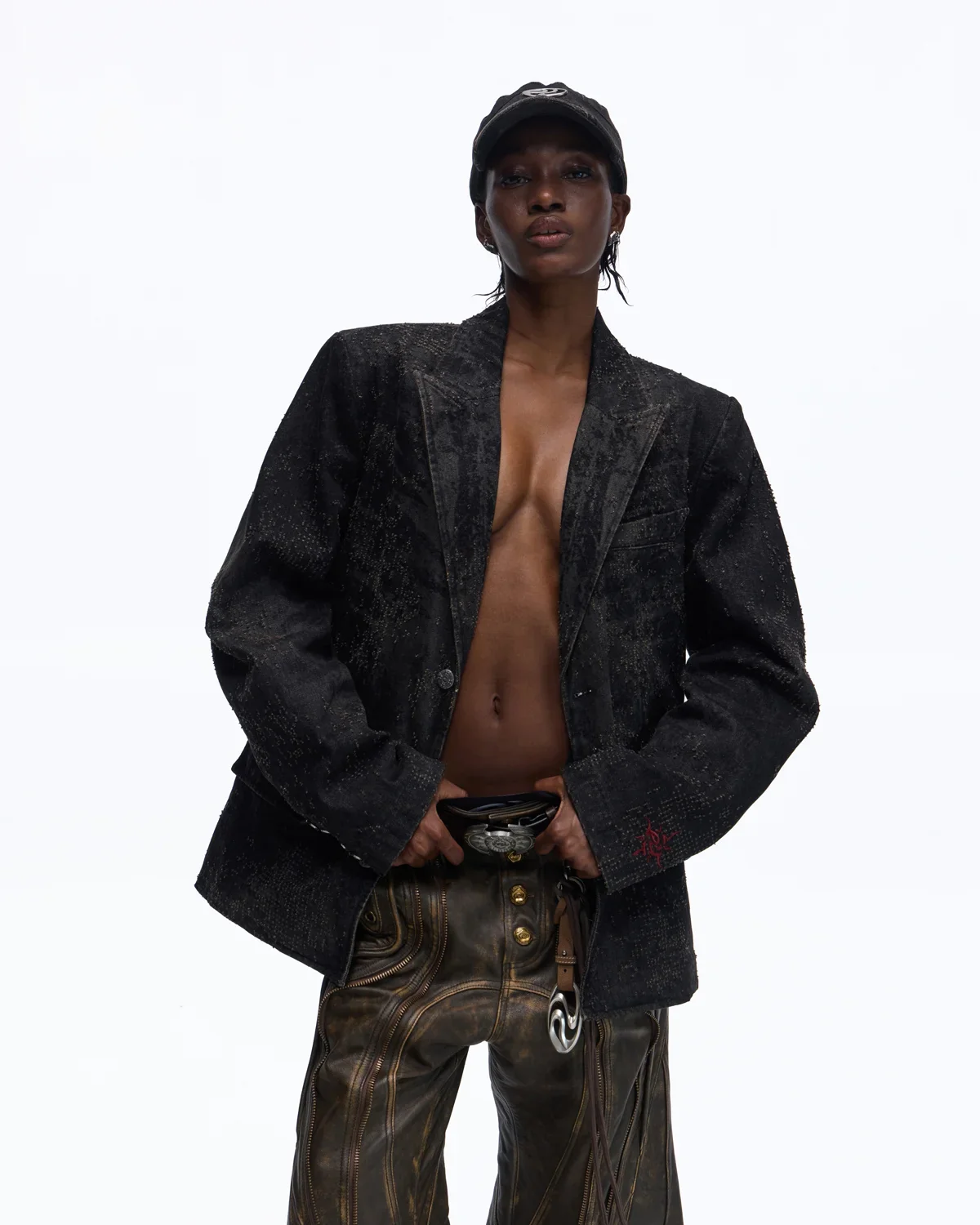 Personsoul Black Laser-Distressed Denim Blazer - Image 5