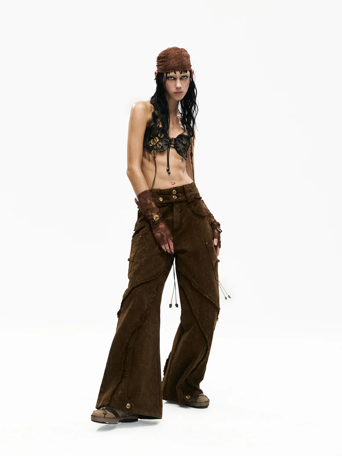 Personsoul Brown Snake Print Denim Jeans - Image 10
