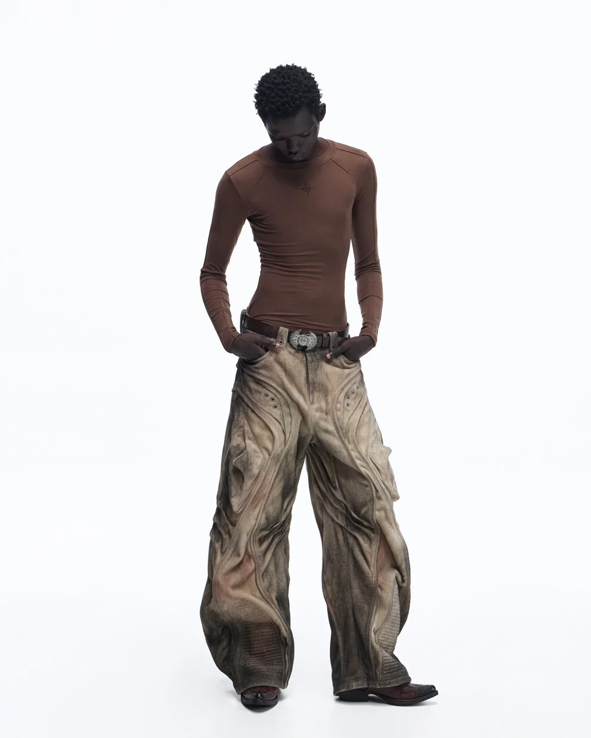 Personsoul Brushed Aged Curved Denim Jeans - Image 10