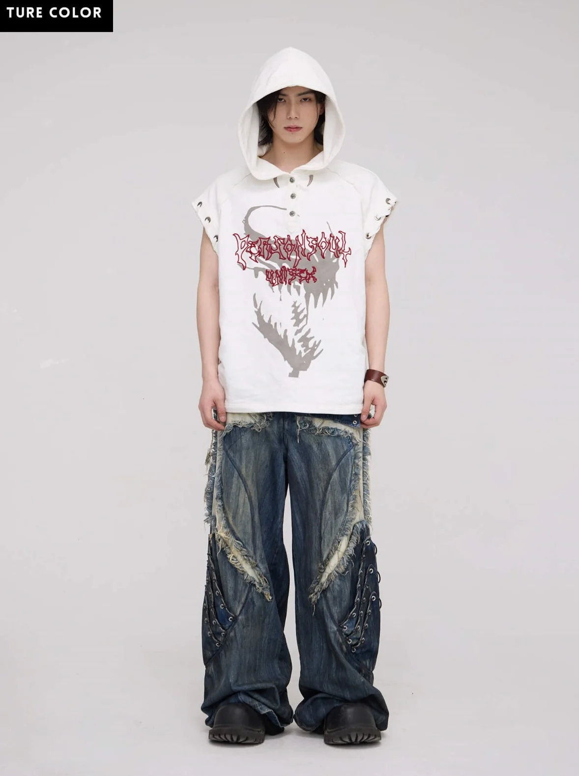 Personsoul Button Collar Hooded Sleeveless Sweatshirt - Image 10