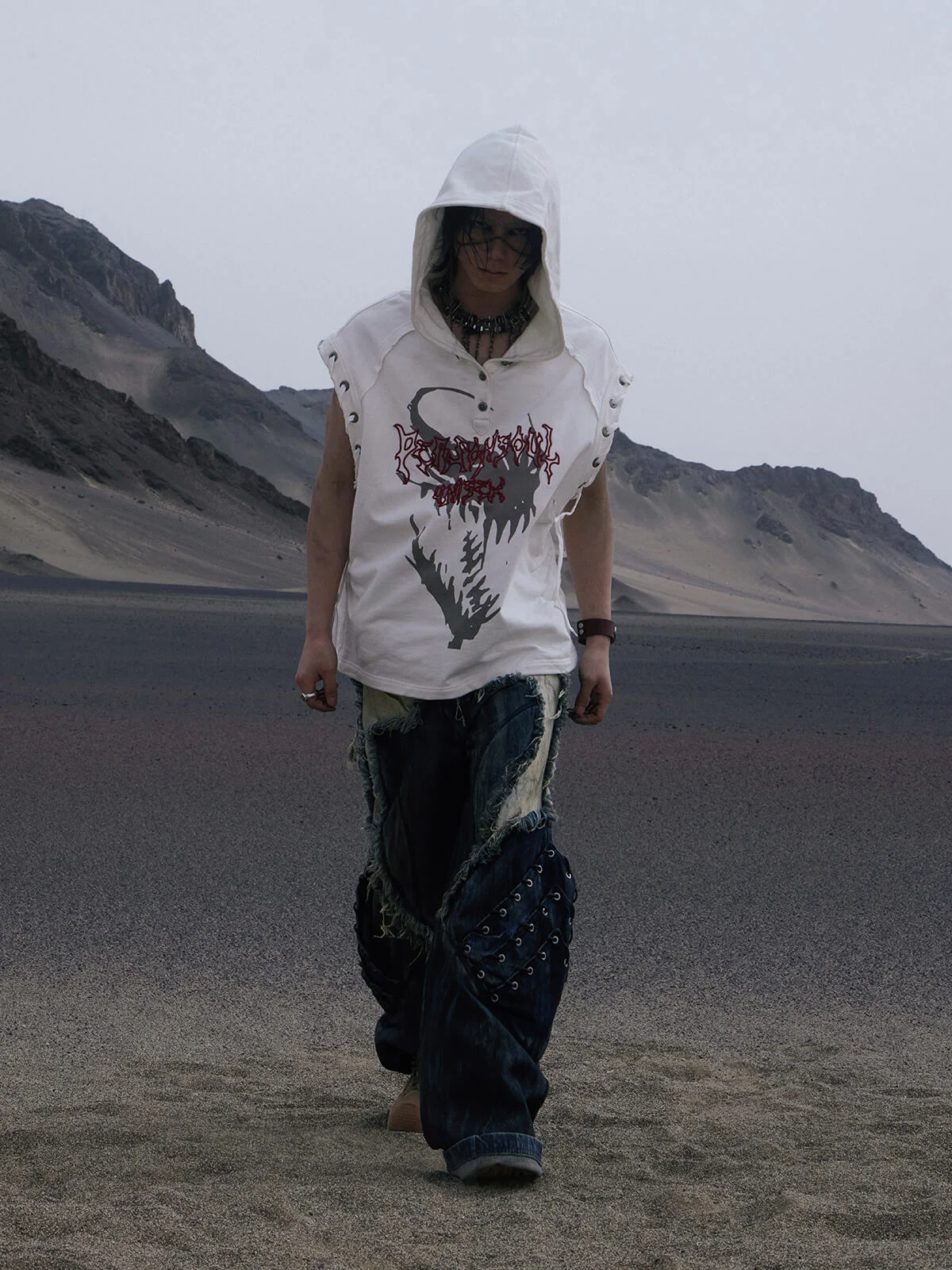 Personsoul Button Collar Hooded Sleeveless Sweatshirt - Image 5