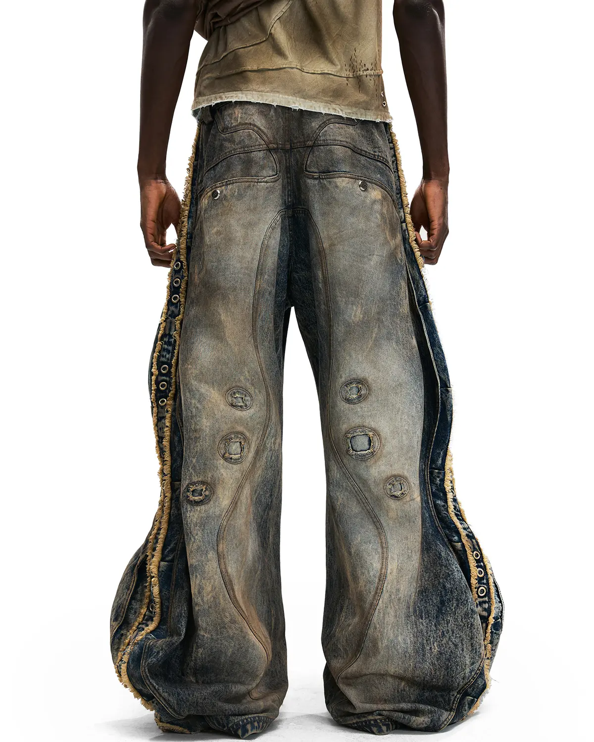 Personsoul Circle Totem Asymmetrical Curved Jeans - Image 3