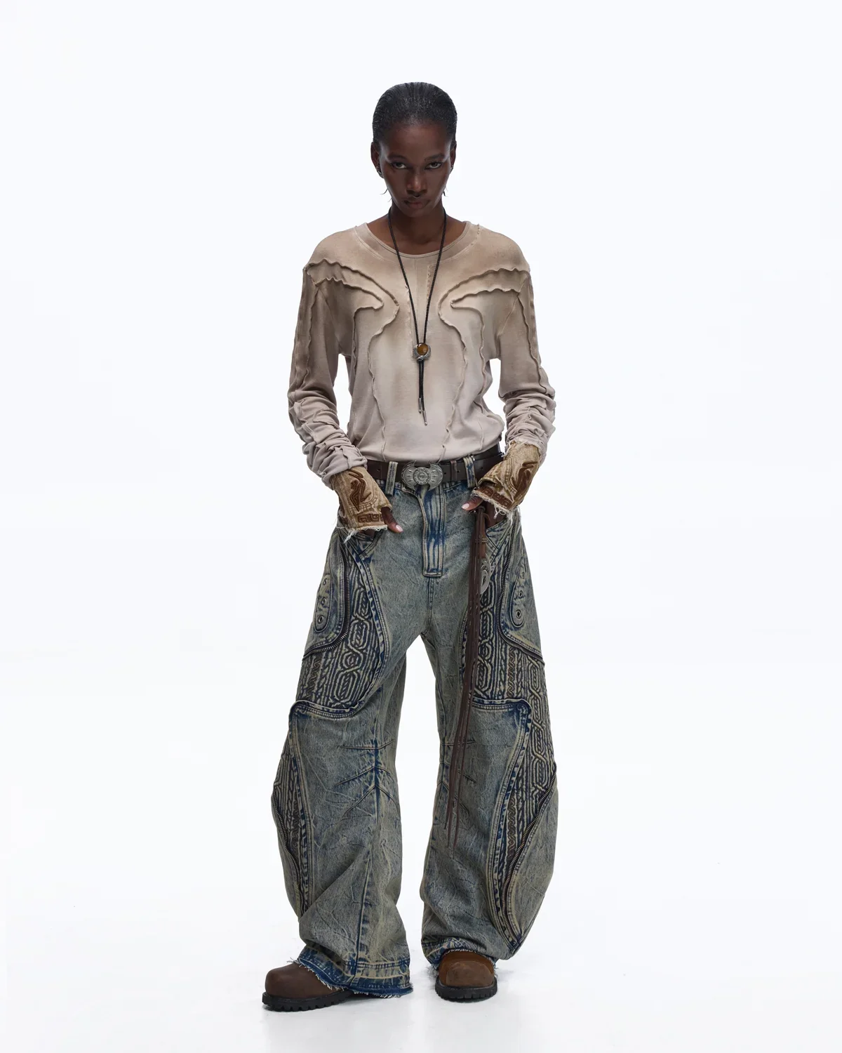 Personsoul Contrast Stitch Long Sleeve Top - Image 11
