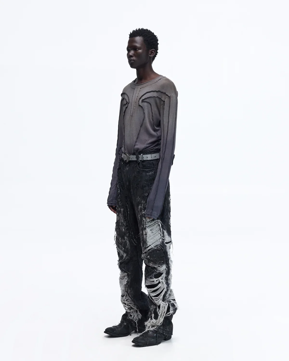 Personsoul Contrast Stitch Long Sleeve Top In Grey - Image 5
