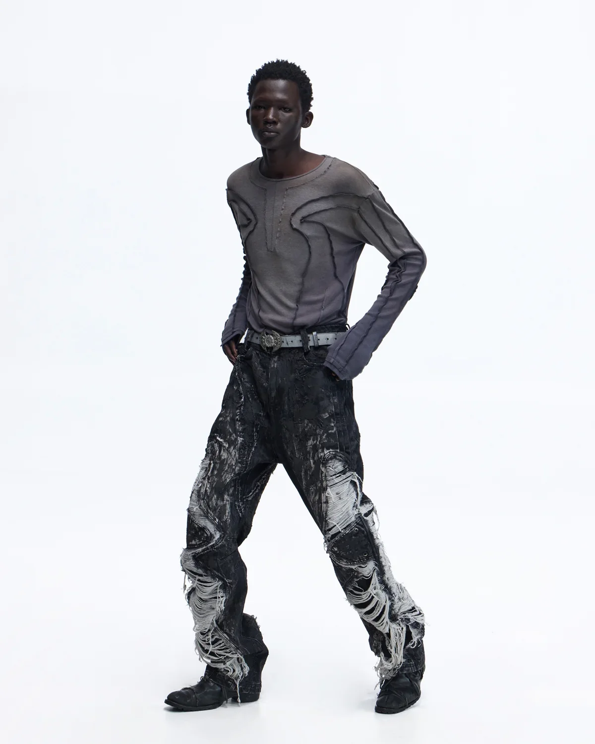 Personsoul Contrast Stitch Long Sleeve Top In Grey - Image 6