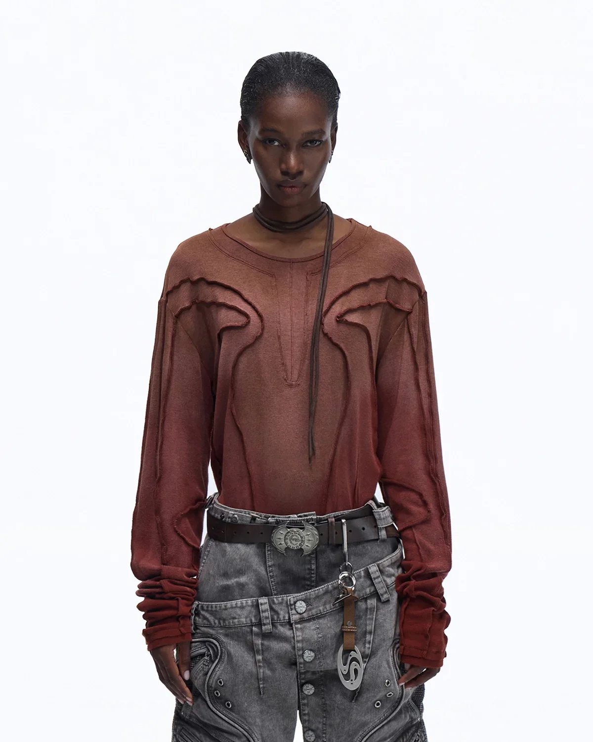 Personsoul Contrast Stitch Long Sleeve Top In Red