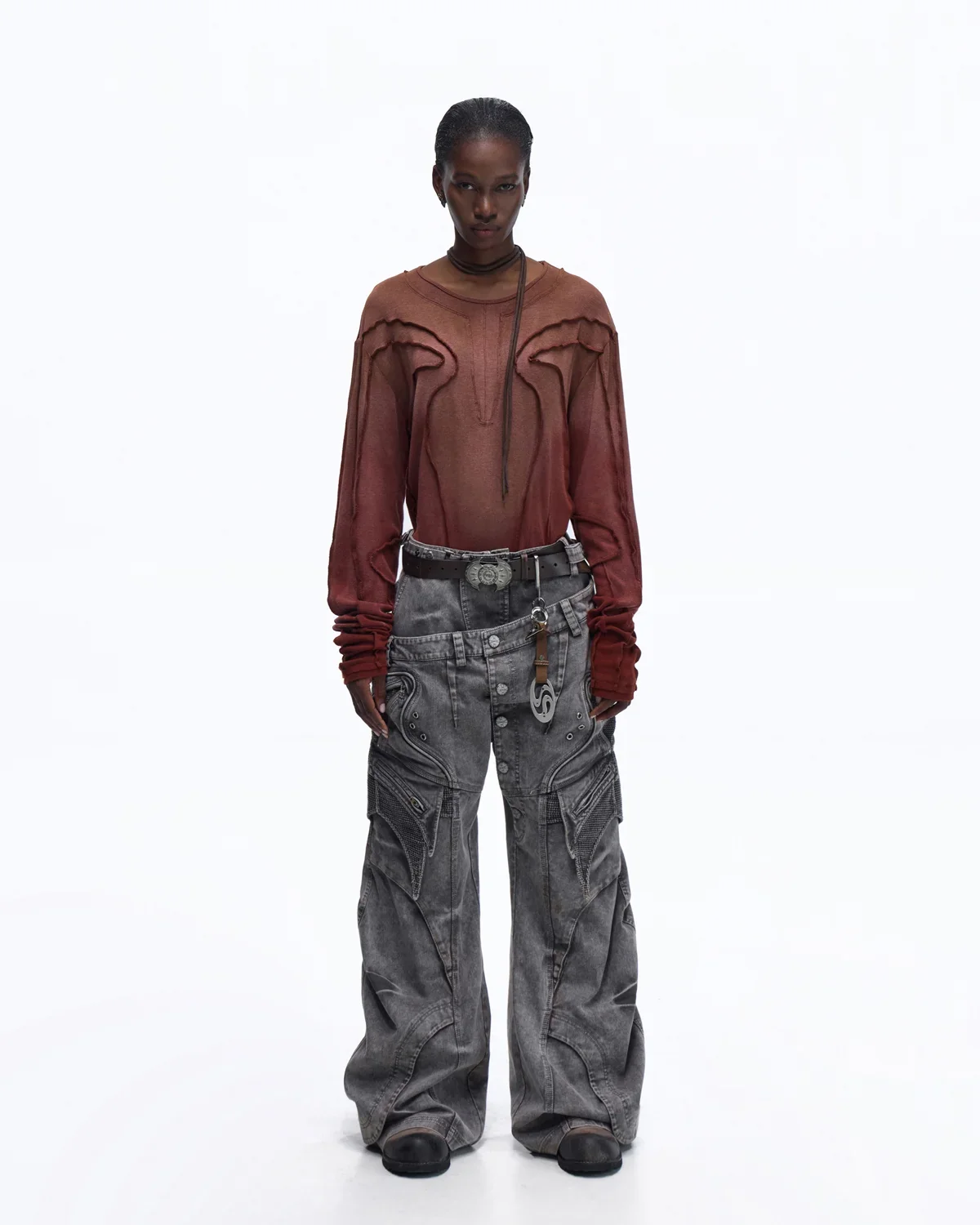 Personsoul Contrast Stitch Long Sleeve Top In Red - Image 4