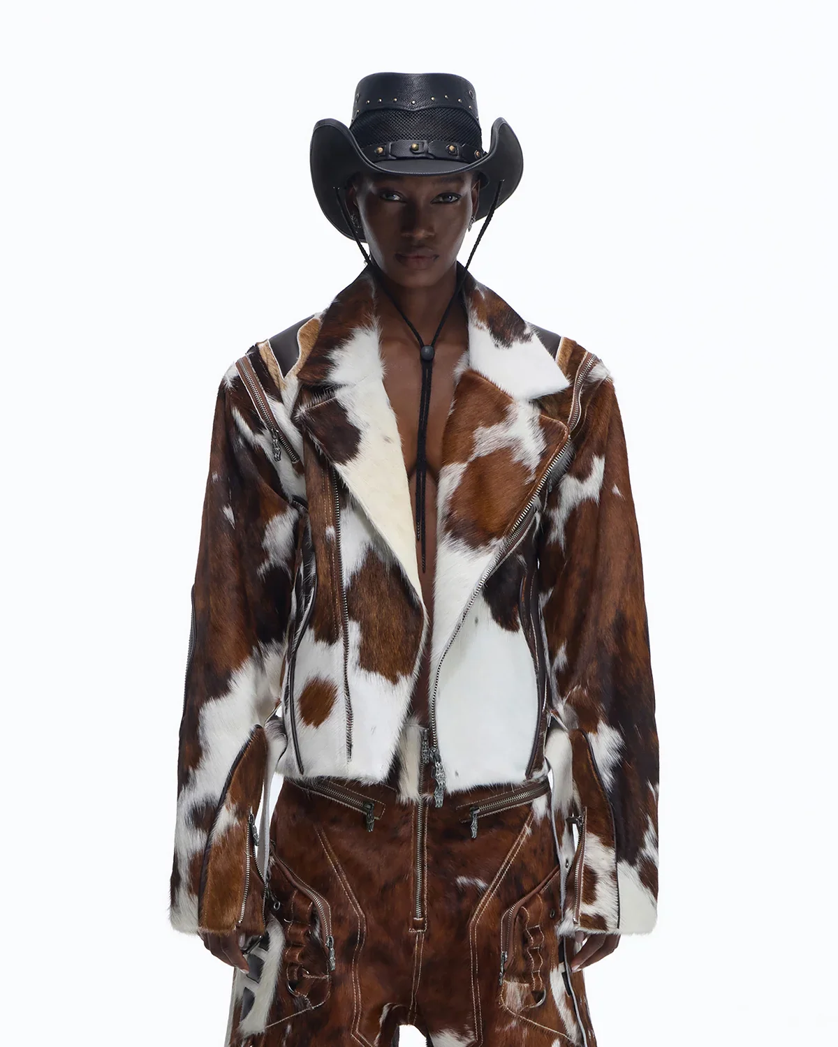 Personsoul Cowhide-Print Vintage Biker Leather Jacket(Limited 100 pieces)