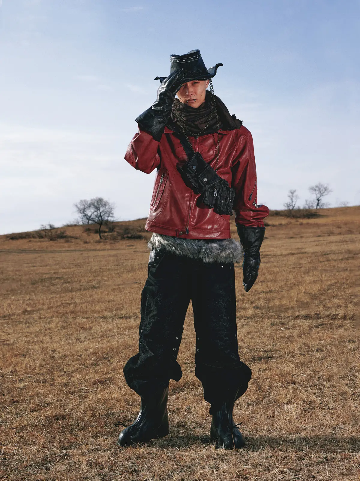 Personsoul Croc Effect Panel Leather Jacket - Image 10