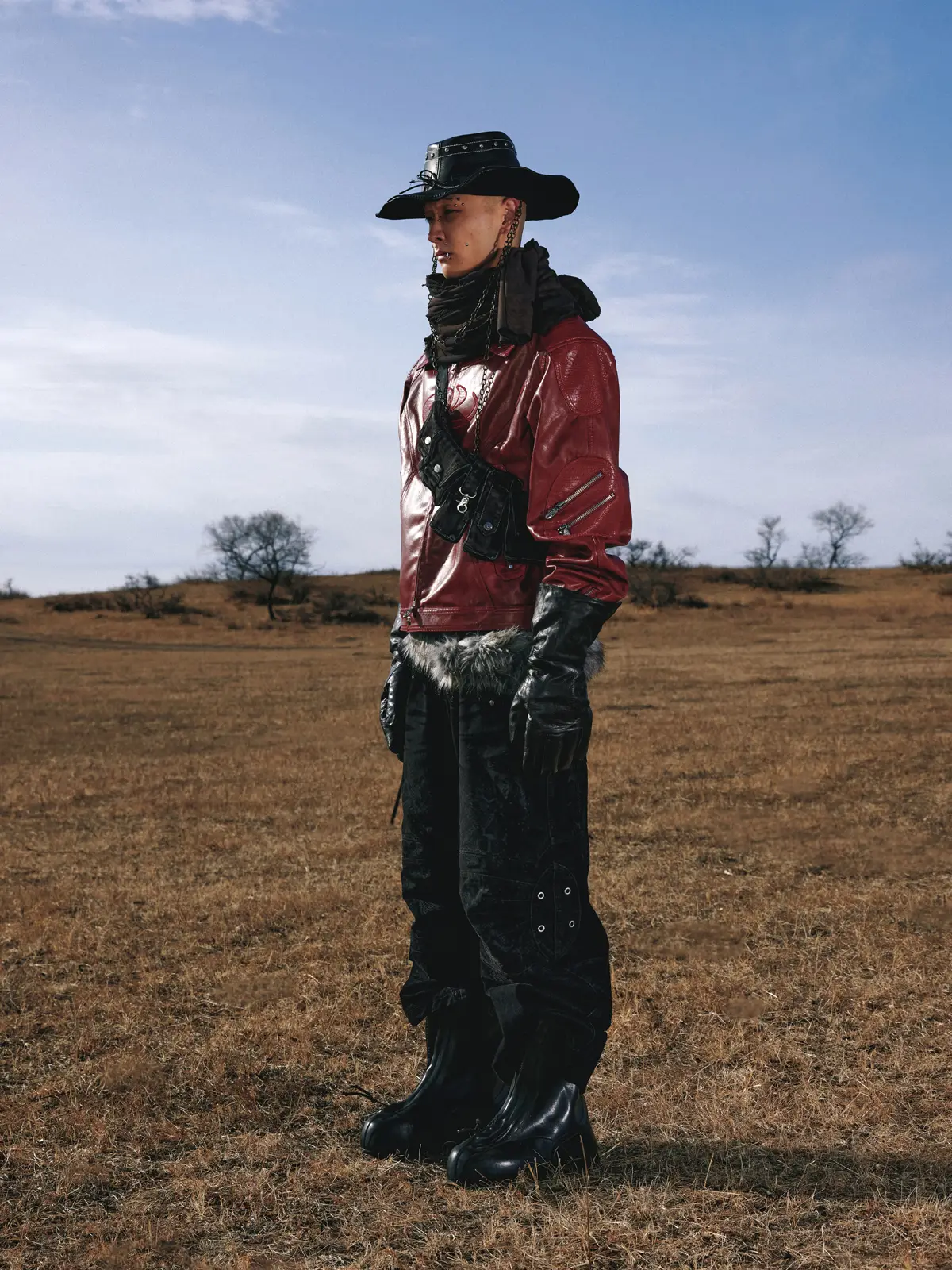 Personsoul Croc Effect Panel Leather Jacket - Image 11