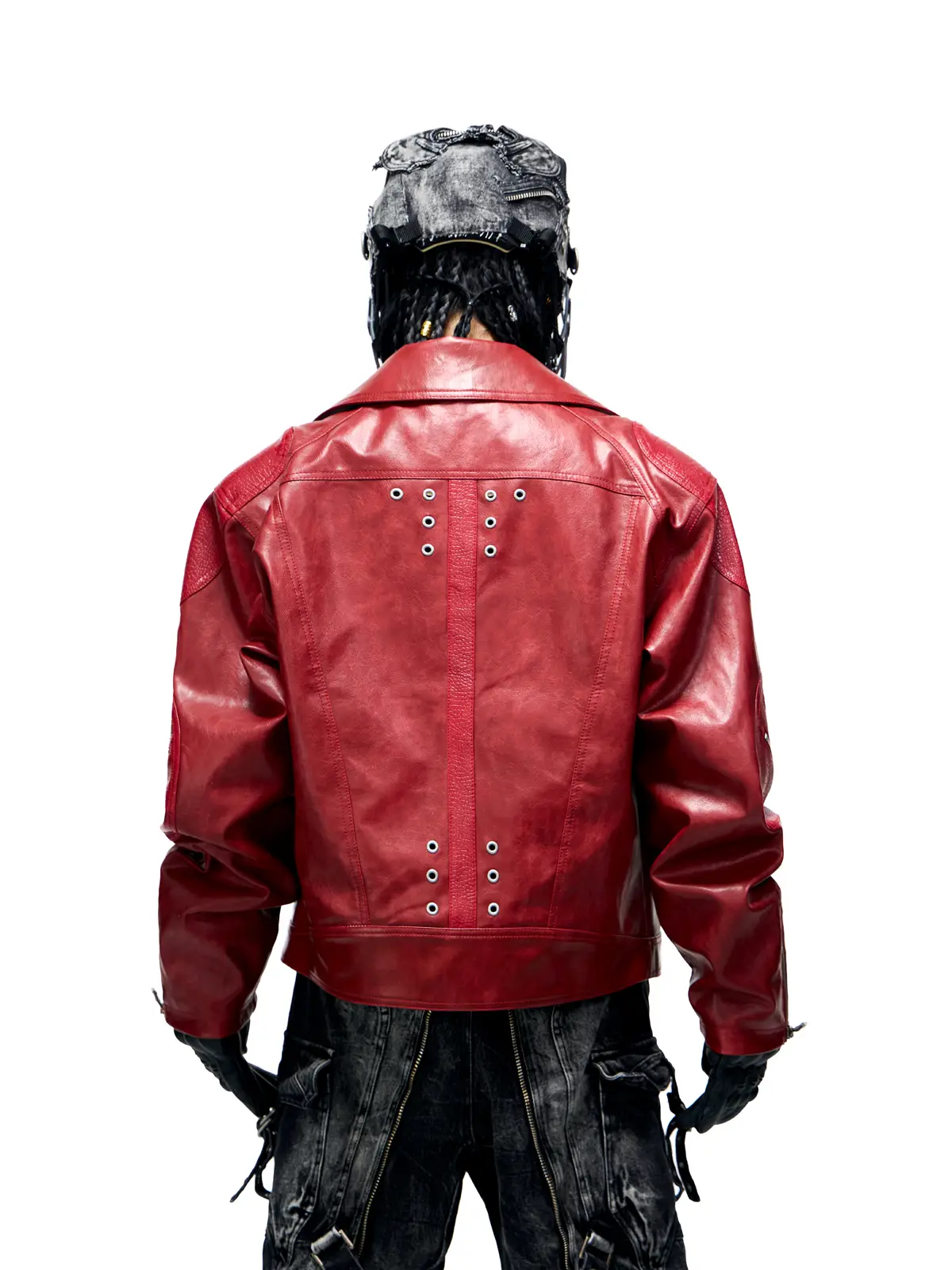 Personsoul Croc Effect Panel Leather Jacket - Image 3