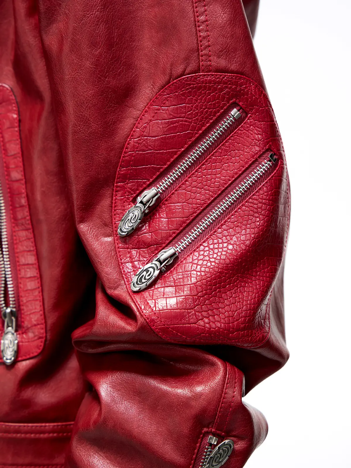 Personsoul Croc Effect Panel Leather Jacket - Image 7