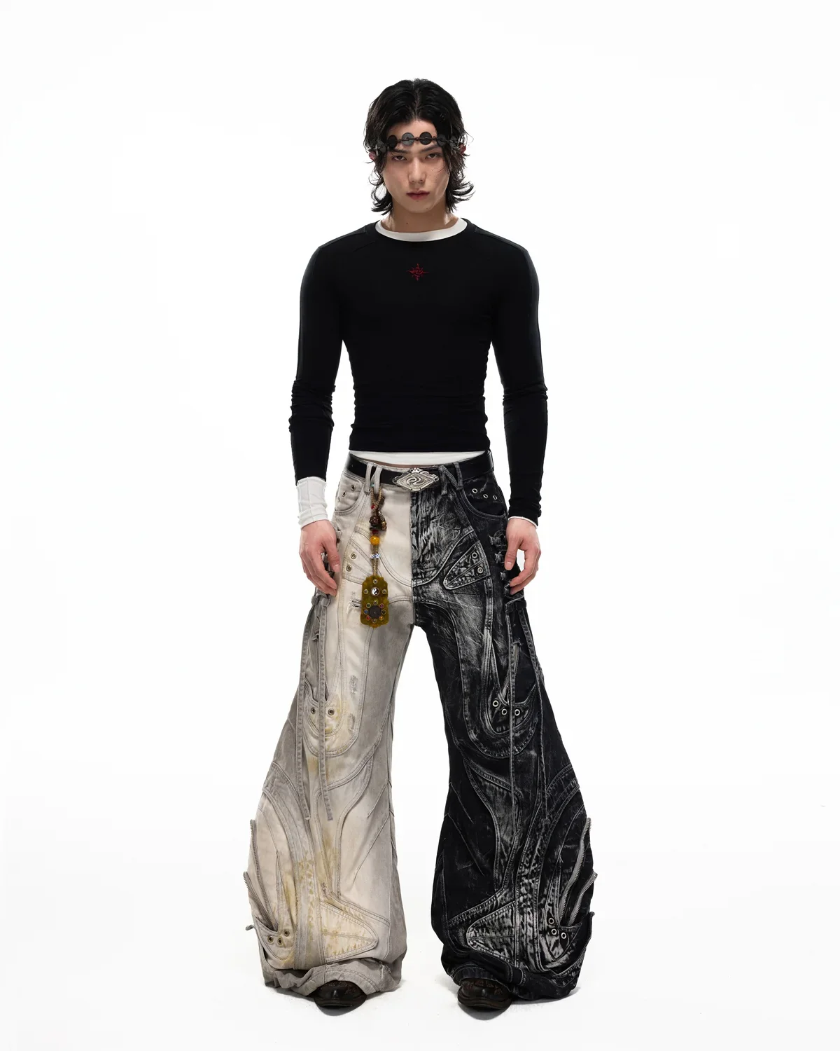 Personsoul Deconstructed Flared Patchwork Denim Jeans Yin-Yang Ver. (Random Color) - Image 12