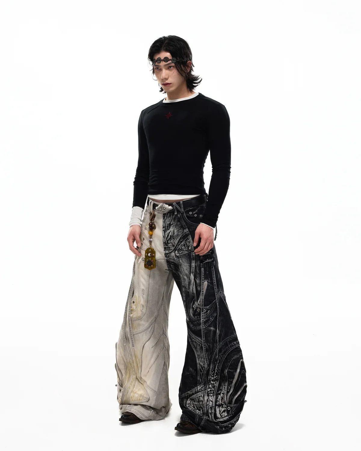 Personsoul Deconstructed Flared Patchwork Denim Jeans Yin-Yang Ver. (Random Color) - Image 13