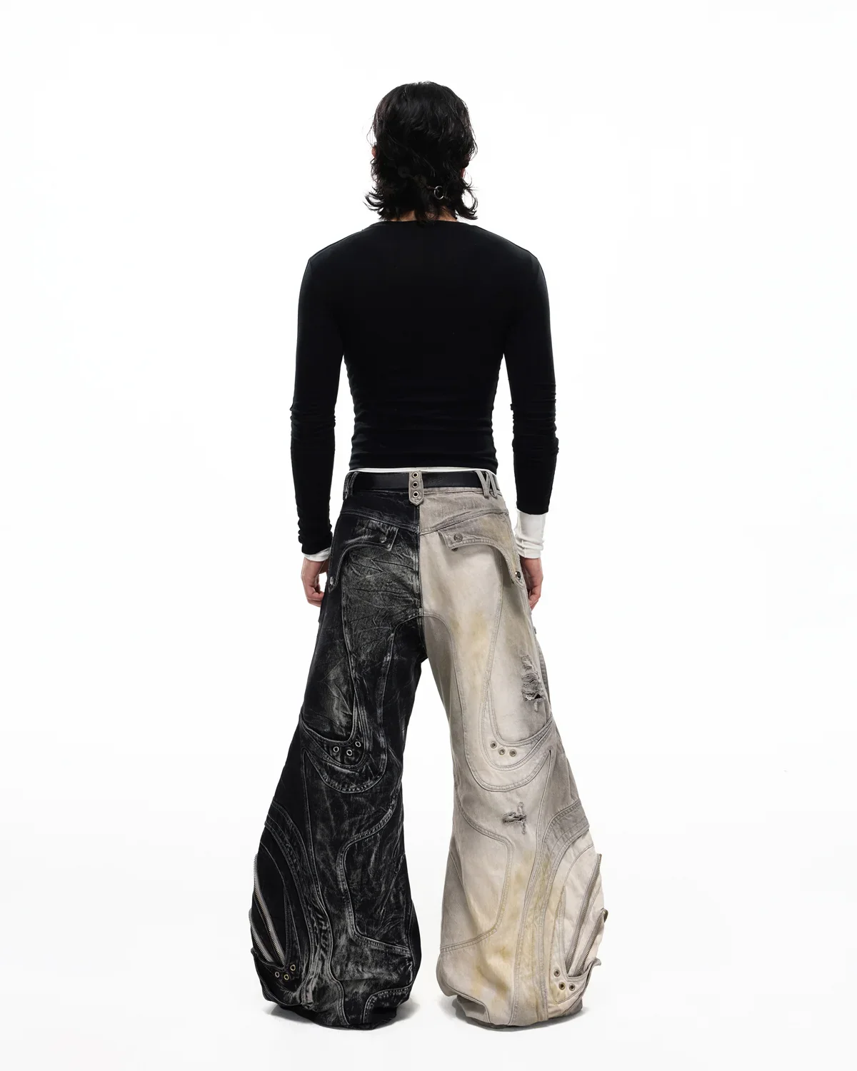 Personsoul Deconstructed Flared Patchwork Denim Jeans Yin-Yang Ver. (Random Color) - Image 14