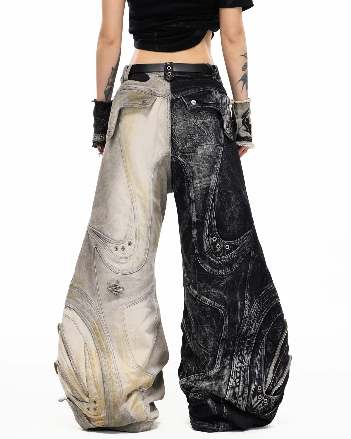 Personsoul Deconstructed Flared Patchwork Denim Jeans Yin-Yang Ver. (Random Color) - Image 3