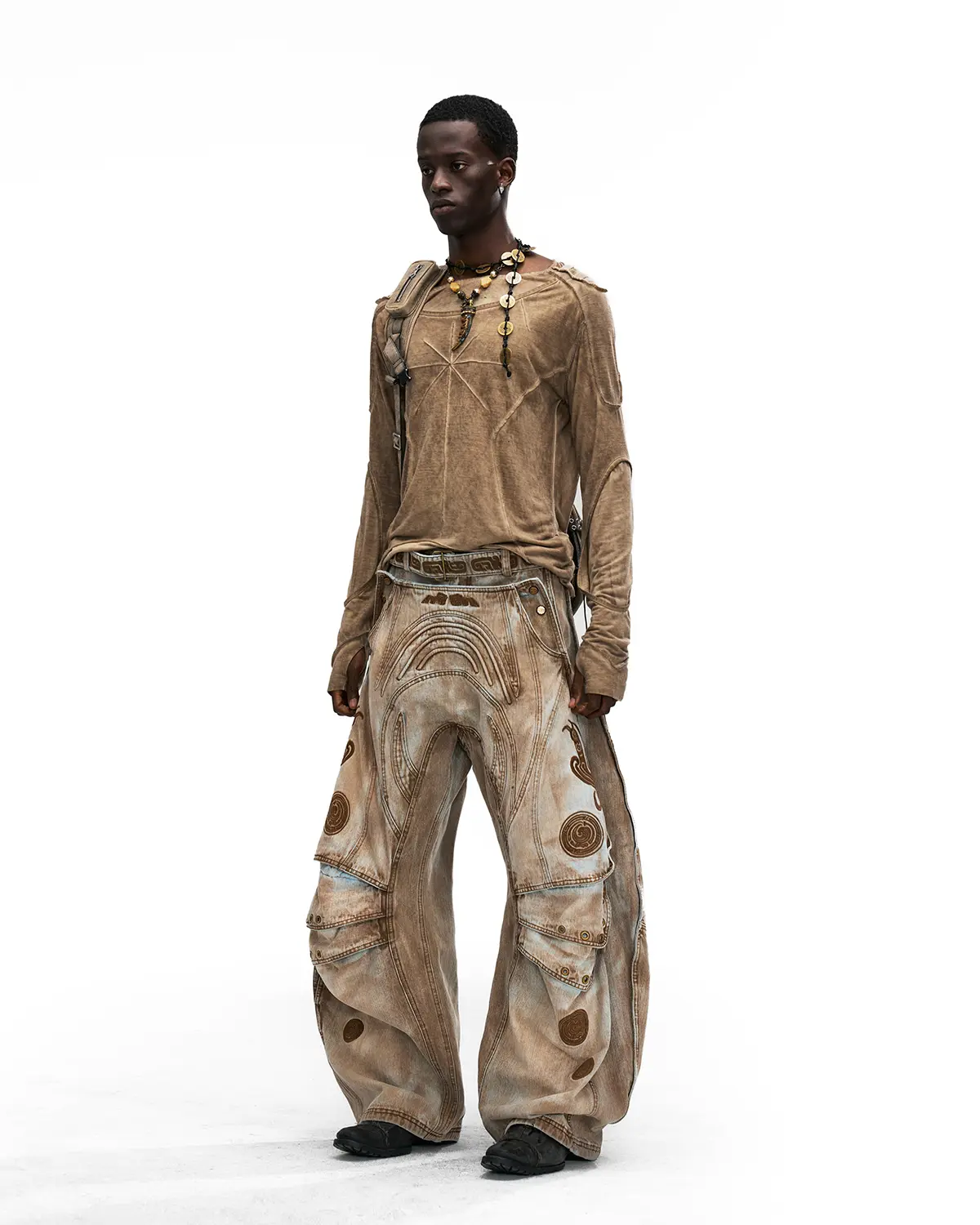 Personsoul Deconstructed Faux-Layer Long-Sleeve T-Shirt In Brown - Image 9