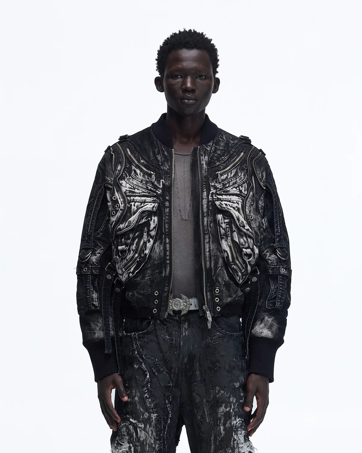 Personsoul Deconstructed & Washed Denim Utility Jacket