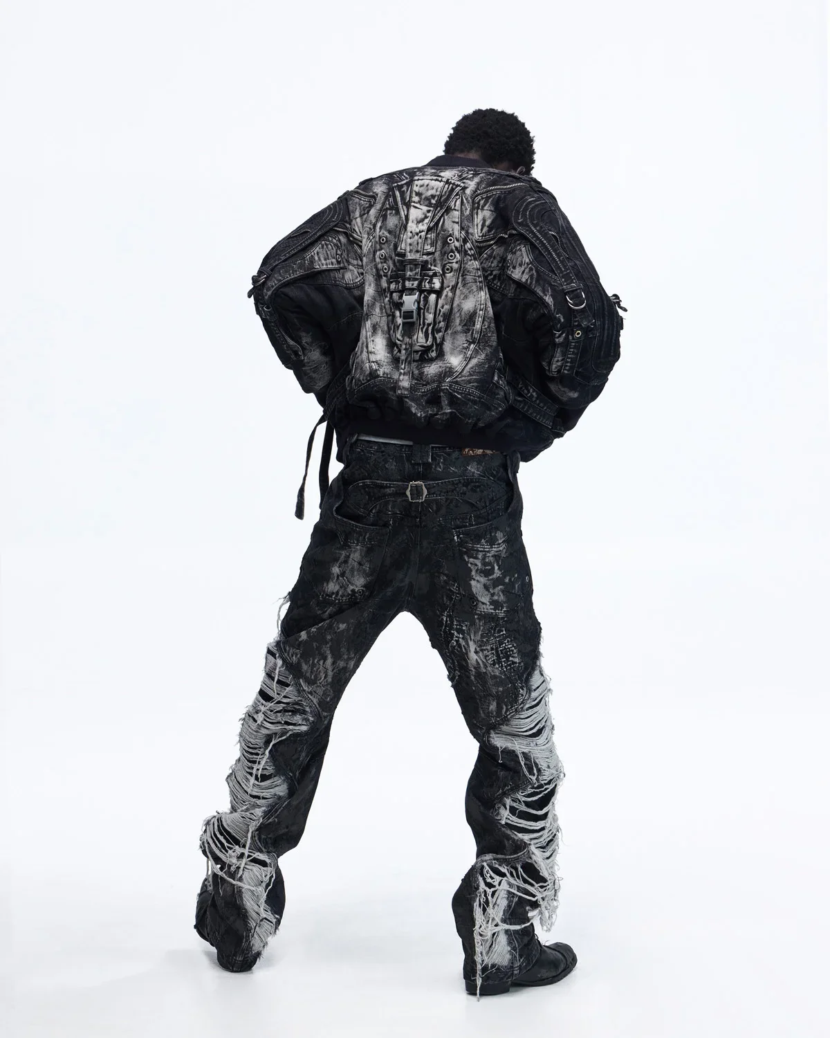Personsoul Deconstructed & Washed Denim Utility Jacket - Image 13