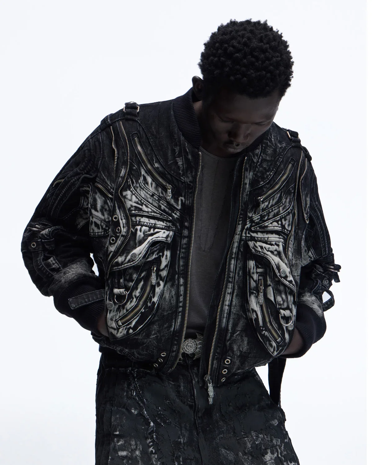 Personsoul Deconstructed & Washed Denim Utility Jacket - Image 4