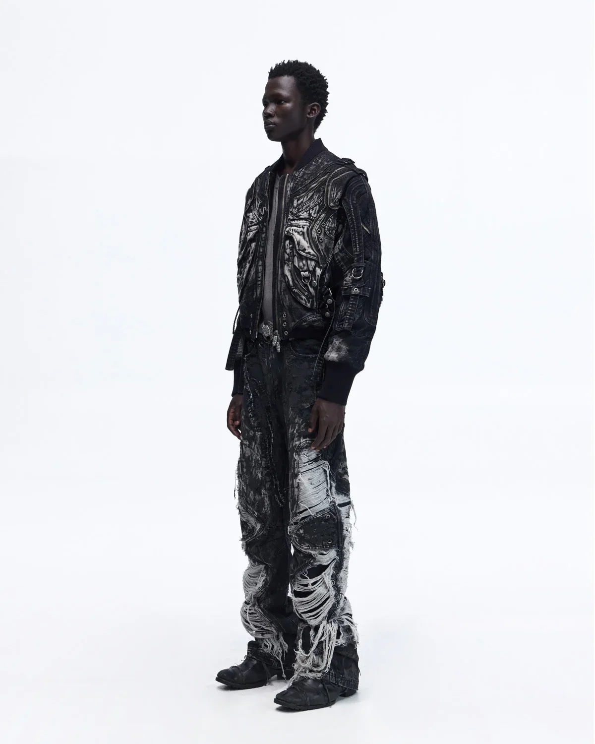 Personsoul Deconstructed & Washed Denim Utility Jacket - Image 9